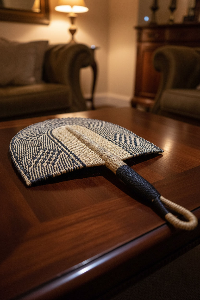 Bolgatanga Elephant Grass Hand Fan – Midnight Stripe