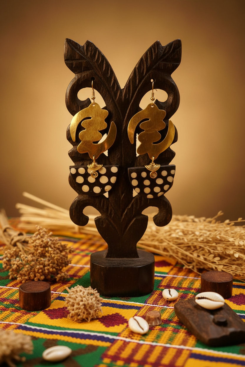 Gye Nyame Brass & Bone Dot Earrings | Handcrafted in Ghana