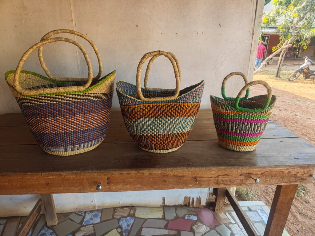 Medium Bolga Basket – Handwoven Elephant Grass Market Basket