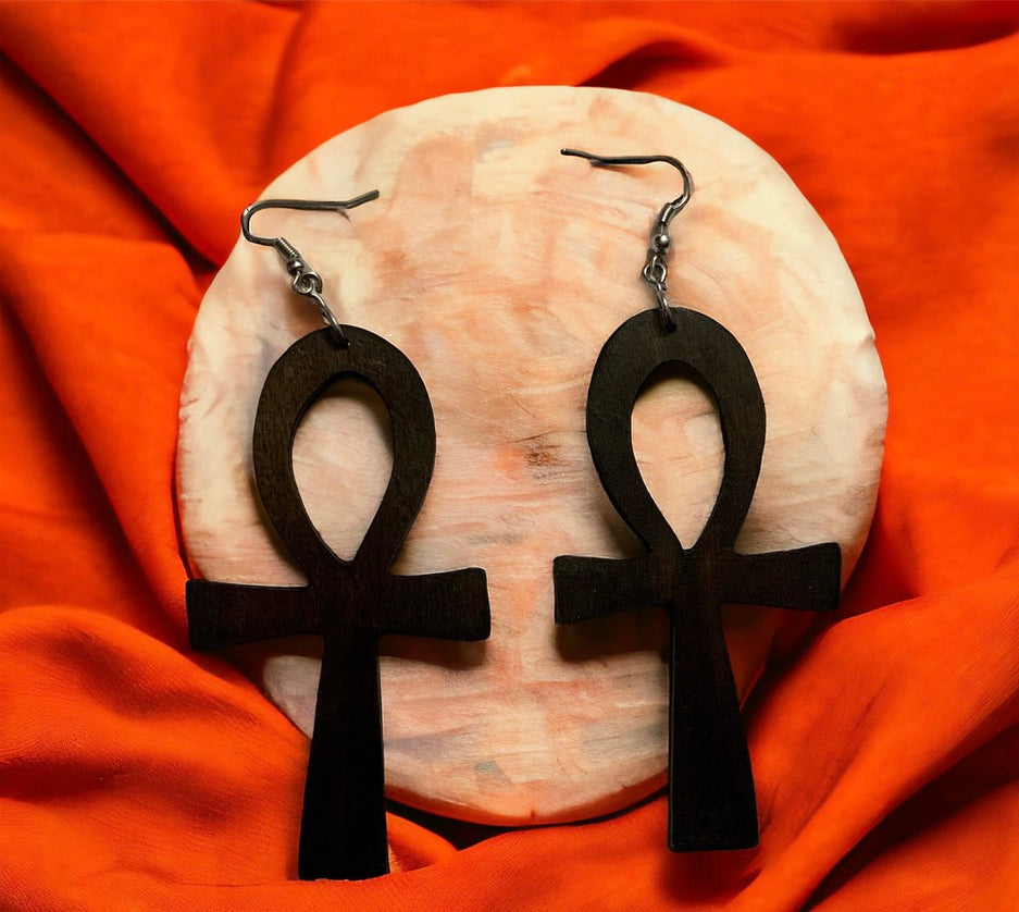 Ebony Ankh Earrings