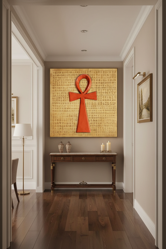 Handcrafted Rust Ankh Wall Art, Cedar Wood, Made in Ghana