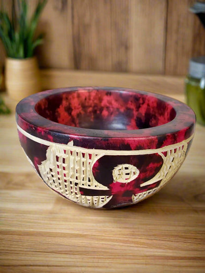 Adinkra Unity Bowl, Handcarved Sese Wood, Made in Ghana