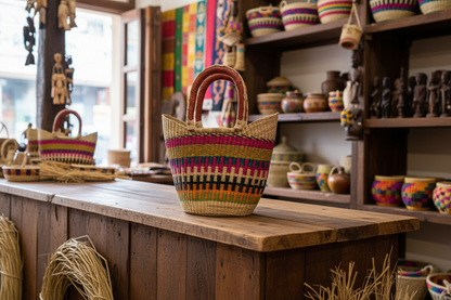 Small Ghanaian Bolga Basket – Natural Elephant Grass, Handwoven with Care
