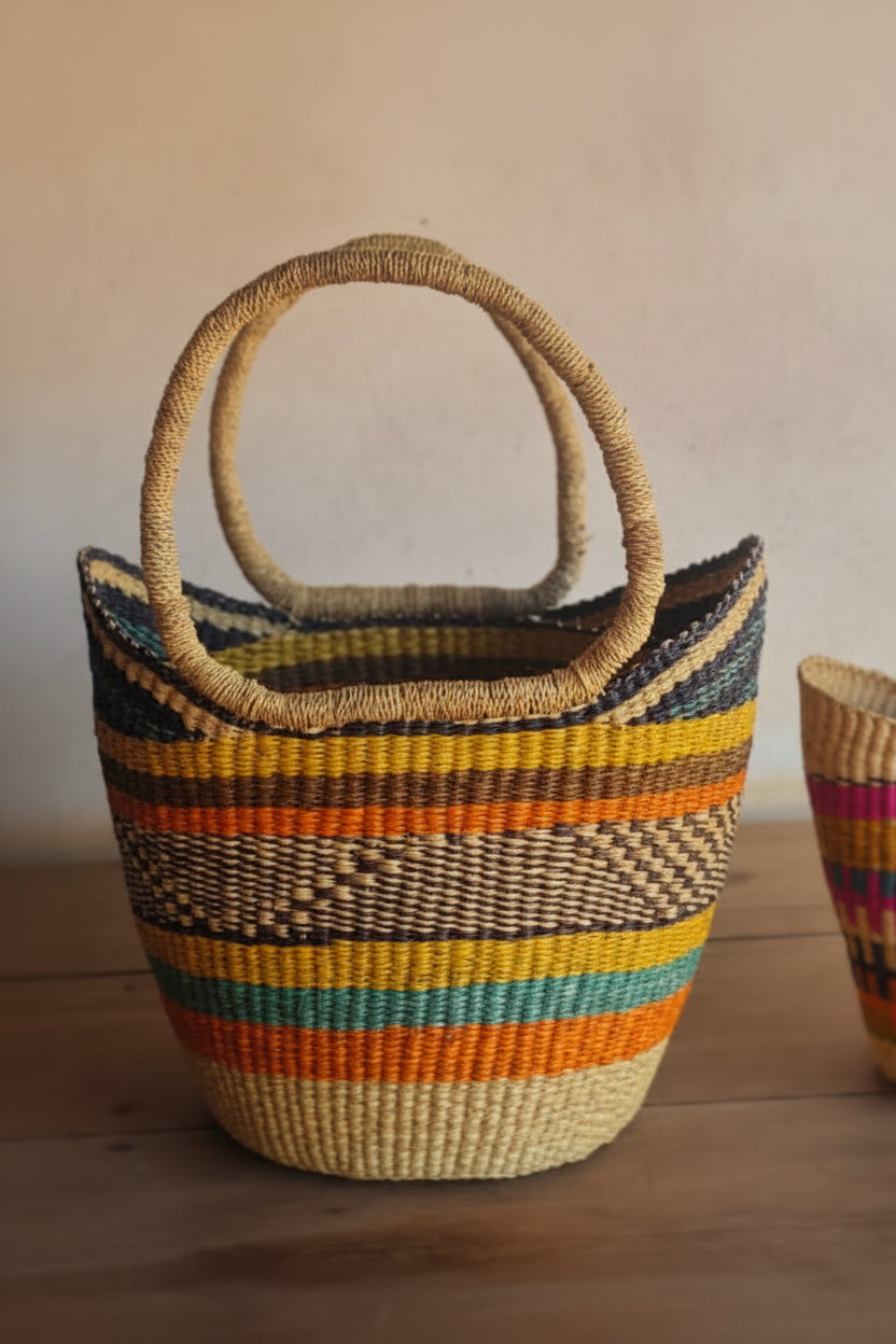 Medium Bolga Basket – Handwoven Elephant Grass Market Basket