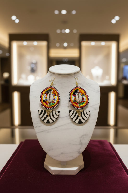 Cowrie Shell Zebra Beaded Earrings