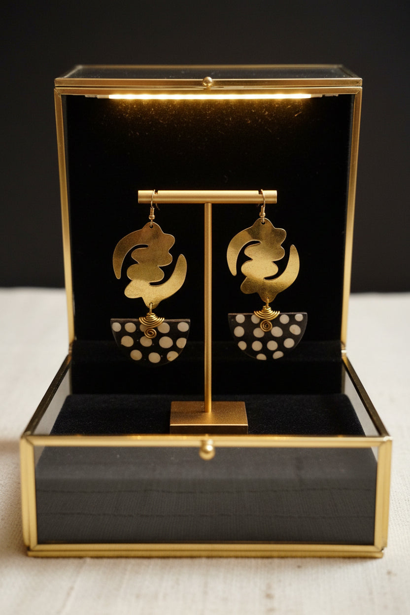 Gye Nyame Brass & Bone Dot Earrings | Handcrafted in Ghana