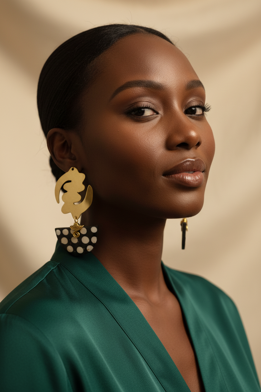 Gye Nyame Brass & Bone Dot Earrings | Handcrafted in Ghana