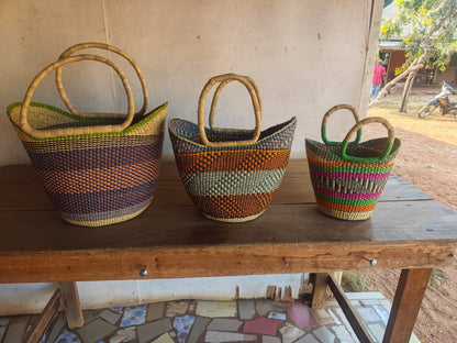 Medium Bolga Basket – Handwoven Elephant Grass Market Basket
