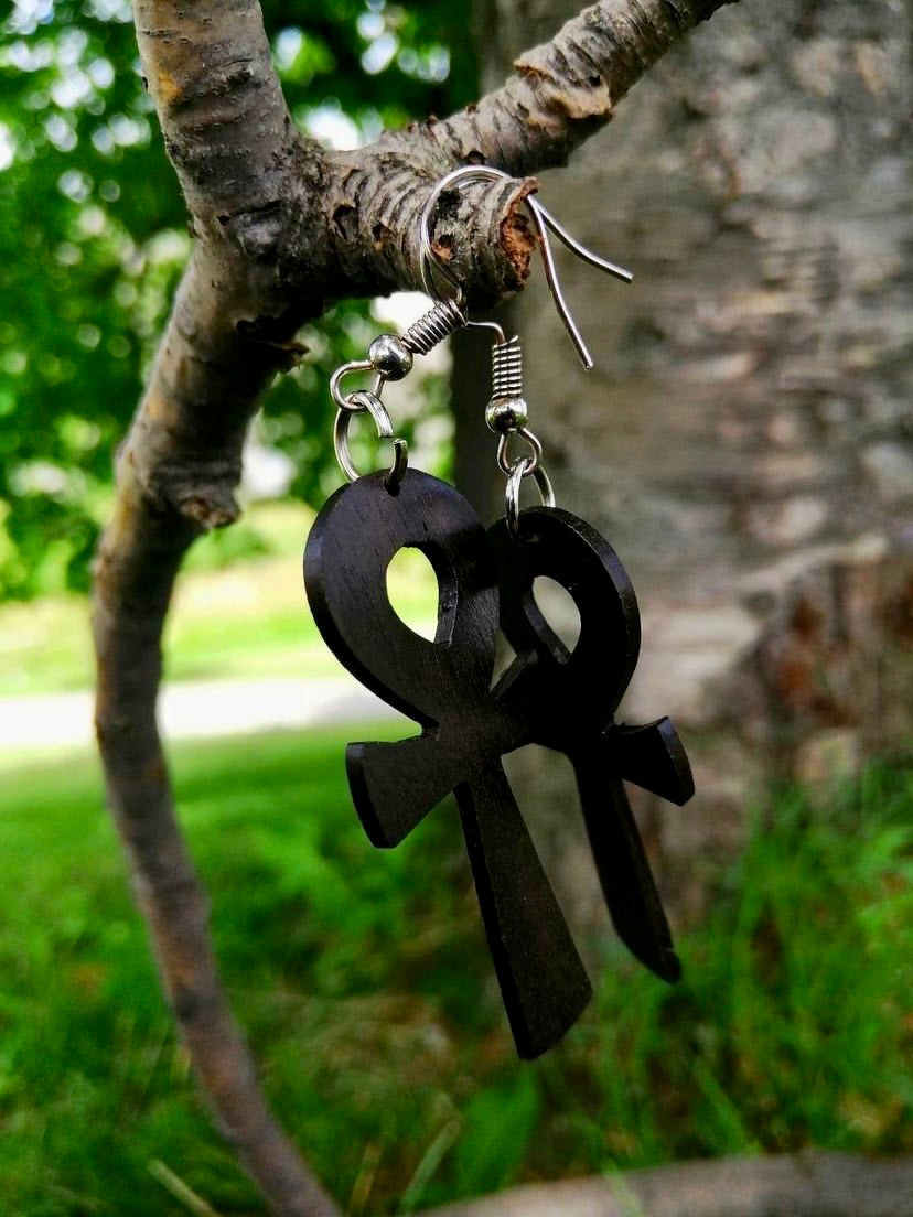 Ebony Ankh Earrings