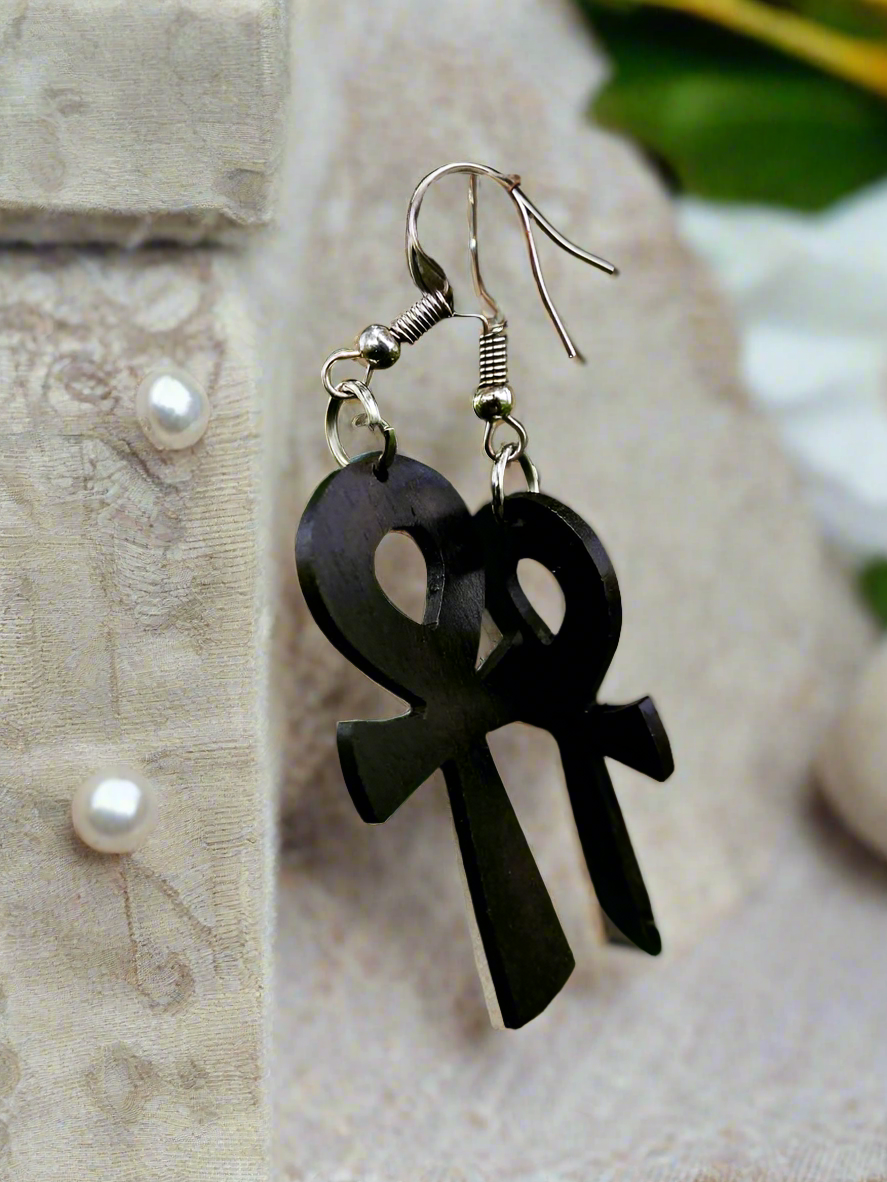 Ebony Ankh Earrings