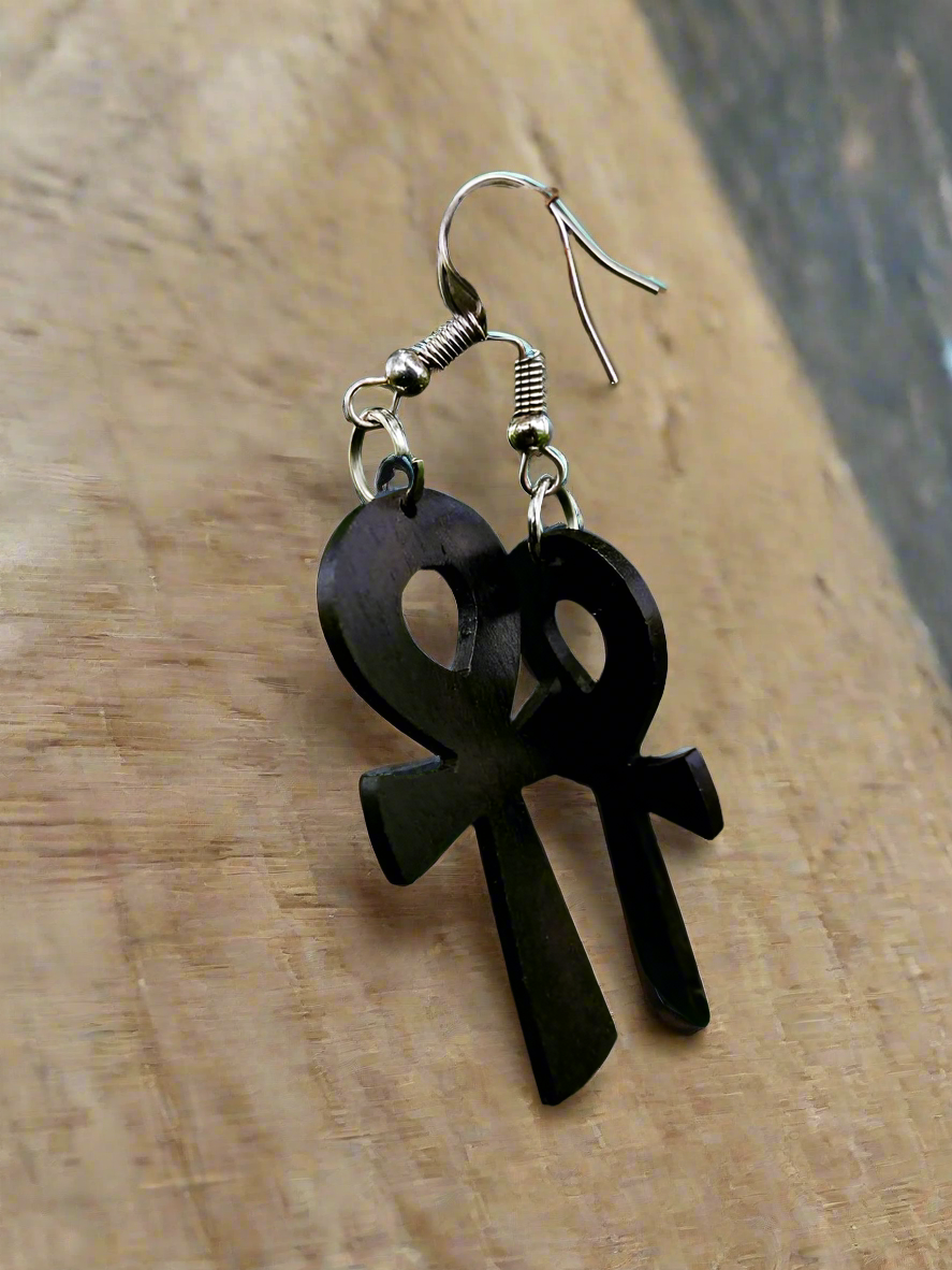 Ebony Ankh Earrings