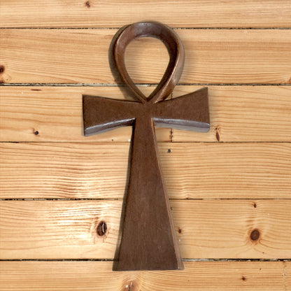 Handcrafted Brown Ankh Wall Art, Cedar Wood, Made in Ghana