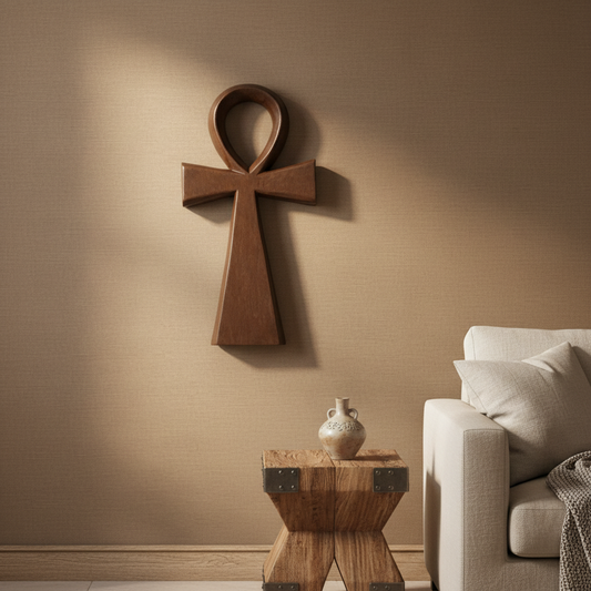 Handcrafted Brown Ankh Wall Art, Cedar Wood, Made in Ghana